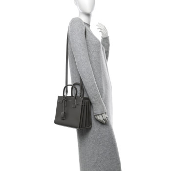 SAINT LAURENT Grained Calfskin Topstich Baby Sac De Jour Grey