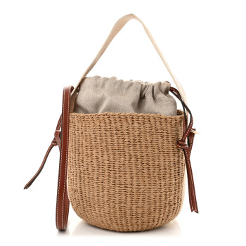 CHLOE X MIFUKO Raffia Calfskin Small Woody Basket Shoulder Bag Black Beige