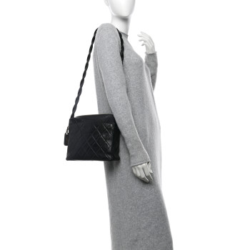 CHANEL Lambskin Quilted Messenger Bag Black