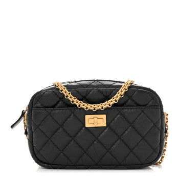 CHANEL Aged Calfskin Quilted Mini Reissue Camera Case Black