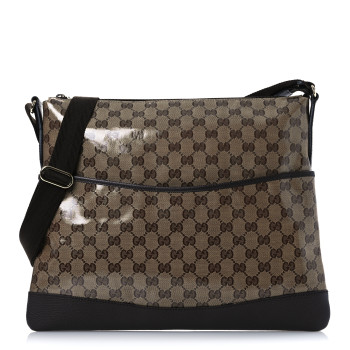 GUCCI Crystal Monogram Medium Flat Messenger Bag Dark Brown