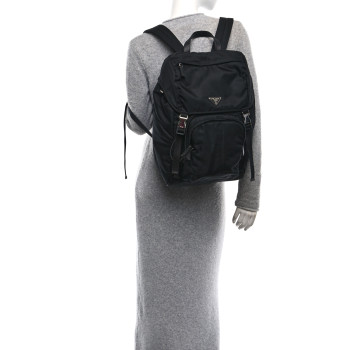 PRADA Re-Nylon Saffiano Logo Double Buckle Backpack Black