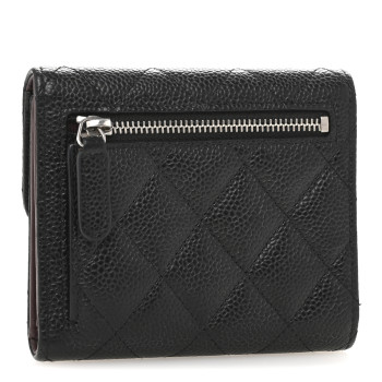 CHANEL Caviar Quilted Compact Flap Wallet Black