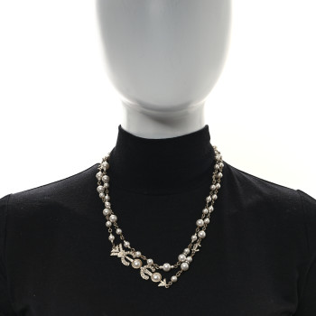 CHANEL Pearl Crystal Queen of France Necklace Gold