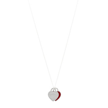 TIFFANY Sterling Silver Enamel Return to Tiffany Double Heart Tag Pendant Necklace Red