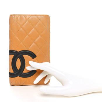 CHANEL Calfskin Quilted Cambon Yen Wallet Beige Black