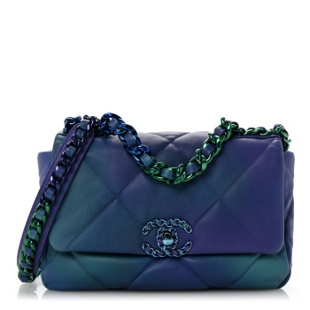 CHANEL Tie Dye Calfskin Quilted Medium Chanel 19 Flap Blue Purple