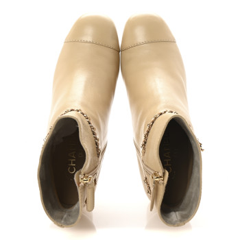 CHANEL Calfskin Cap Toe Chain Short Boots 41 Beige