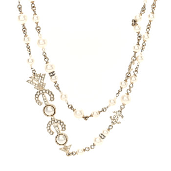 CHANEL Pearl Crystal Queen of France Necklace Gold