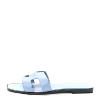 HERMES Box Calfskin Oran Sandals 40.5 Light Bleu