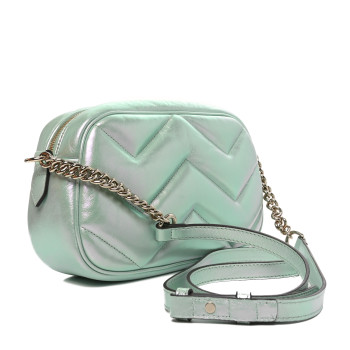 GUCCI Iridescent Nappa Chevron Matelasse Small GG Marmont Chain Shoulder Bag Iridescent Salvy Green