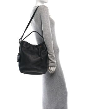 BURBERRY Grainy Calfskin Canvas Mega Check Medium Ashby Hobo Black