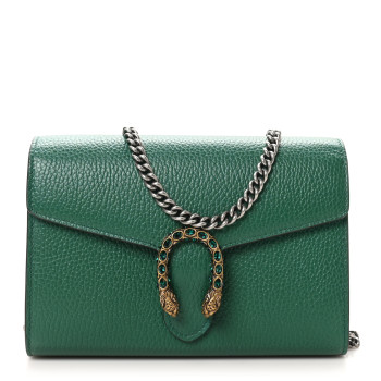 GUCCI Calfskin Mini Dionysus Chain Wallet Emerald