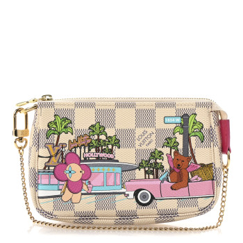 LOUIS VUITTON Damier Azur 2021 Christmas Animation Hollywood Mini Pochette Accessories Fuchsia
