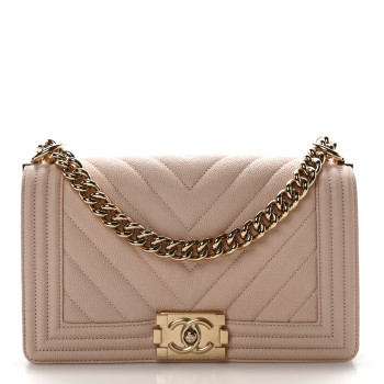 CHANEL Caviar Chevron Quilted Medium Boy Flap Nude
