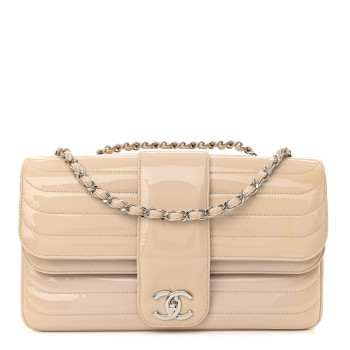 CHANEL Patent Horizontal Quilted Jumbo Single Flap Pink