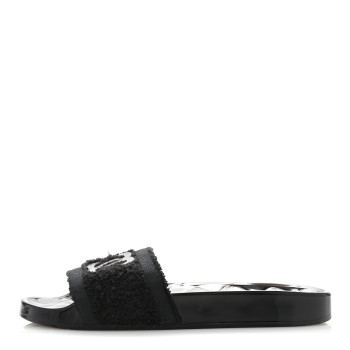 CHANEL PVC Fabric CC Flat Slide Sandals 39 Black