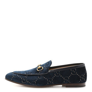 GUCCI Velvet GG Monogram Horsebit Mens Jordaan Loafers 9 Blue Beige