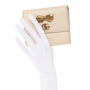 GUCCI Calfskin GG Marmont Bow Wallet White