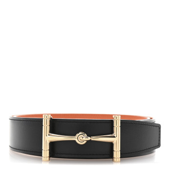 HERMES Box Togo 32mm H Hippique Belt 85 Black Orange