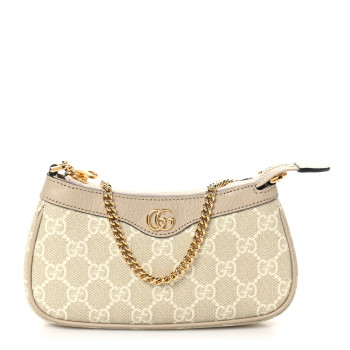 GUCCI GG Supreme Monogram Textured Dollar Calfskin Web Mini Ophidia GG Handbag Beige Mystic White Oatmeal Beige Mystic White Oatmeal