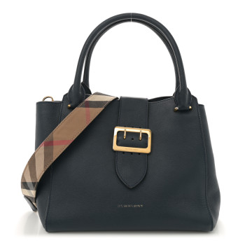 BURBERRY Soft Grain Calfskin Medium Buckle Tote Blue Carbon