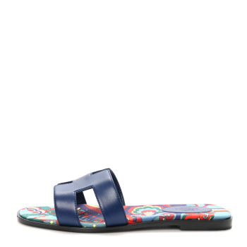 HERMES Swift Oran Sandals 40 Bleu Maritime
