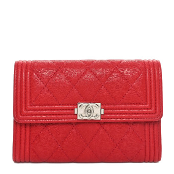 CHANEL Caviar Quilted Medium Boy Flap Wallet Red