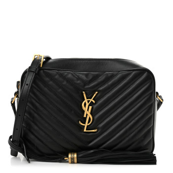 SAINT LAURENT Calfskin Matelasse Monogram Lou Camera Bag Black