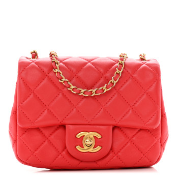 CHANEL Lambskin Quilted Mini Pearl Crush Flap Red