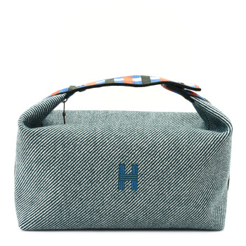 HERMES Wool Large Bride-A-Brac H Natte Pouch Bleu