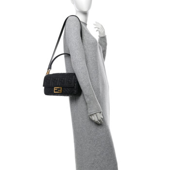 FENDI Nappa FF 1974 Embossed Baguette Black