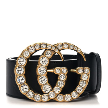 GUCCI Calfskin Crystal Double G 55mm Belt 80 32 Black