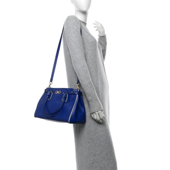 SALVATORE FERRAGAMO Hammered Calfskin Batik Tote Blue White