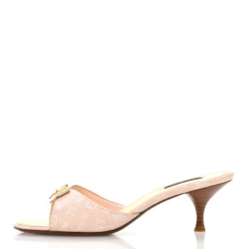 LOUIS VUITTON Monogram Bow Kitten Heel Sandals 39.5 Pink