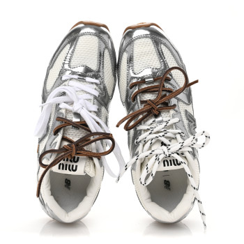 MIU MIU X NEW BALANCE Metallic Calfskin Mesh 530 SL Sneakers 37.5 Argento