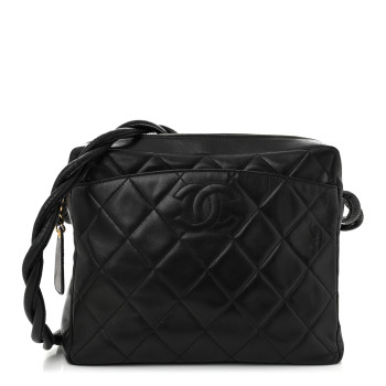 CHANEL Lambskin Quilted Messenger Bag Black