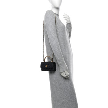 CHANEL Lambskin Quilted Metal Twist Top Handle Flap Phone Holder With Chain Black