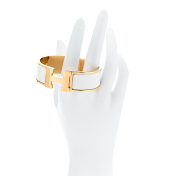 HERMES Enamel Wide Clic Clac H Bracelet GM White