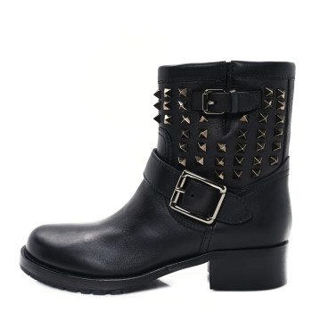 VALENTINO GARAVANI Calfskin Rockstud 30mm Biker Boots 36.5 Black