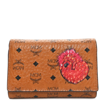 MCM Visetos New Year Series Rooster Three-Fold Flap Wallet Cognac