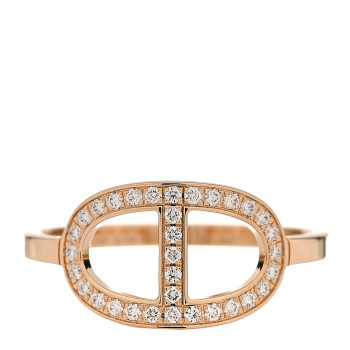 HERMES 18K Rose Gold Diamond MM Chaine d'Ancre Contour Ring 57 8