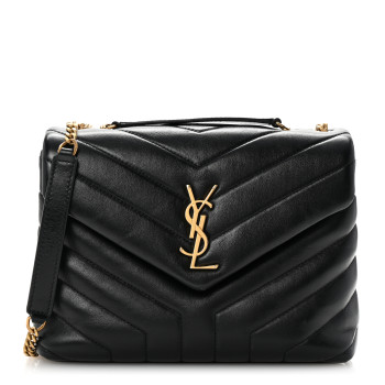 SAINT LAURENT Calfskin Y Quilted Monogram Small Loulou Chain Satchel Black