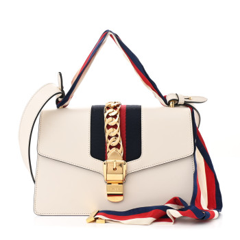 GUCCI Calfskin Small Sylvie Shoulder Bag Off White