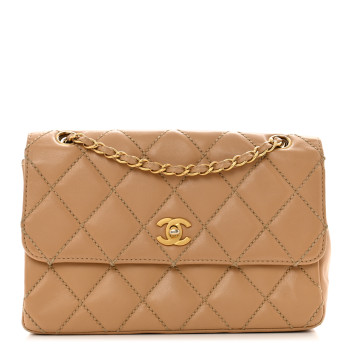 CHANEL Calfskin Quilted Medium Wild Stitch Flap Beige