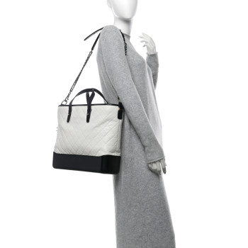 CHANEL Aged Calfskin Quilted Large Gabrielle Shopping Tote White Black