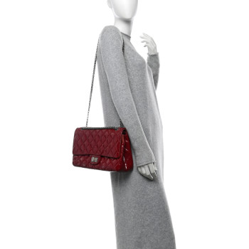 CHANEL Distressed Patent Quilted 2.55 Reissue 227 Flap Raspberry Red