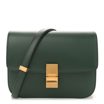 CELINE Box Calfskin Medium Classic Box Flap Bag Dark Green