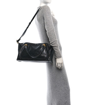 CHLOE Natural Shiny Calfskin Large Paraty 24 Bag Black