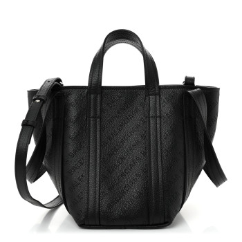 BALENCIAGA Grained Calfskin Logo Perforated XS Everyday North South Shoulder Tote Bag Black